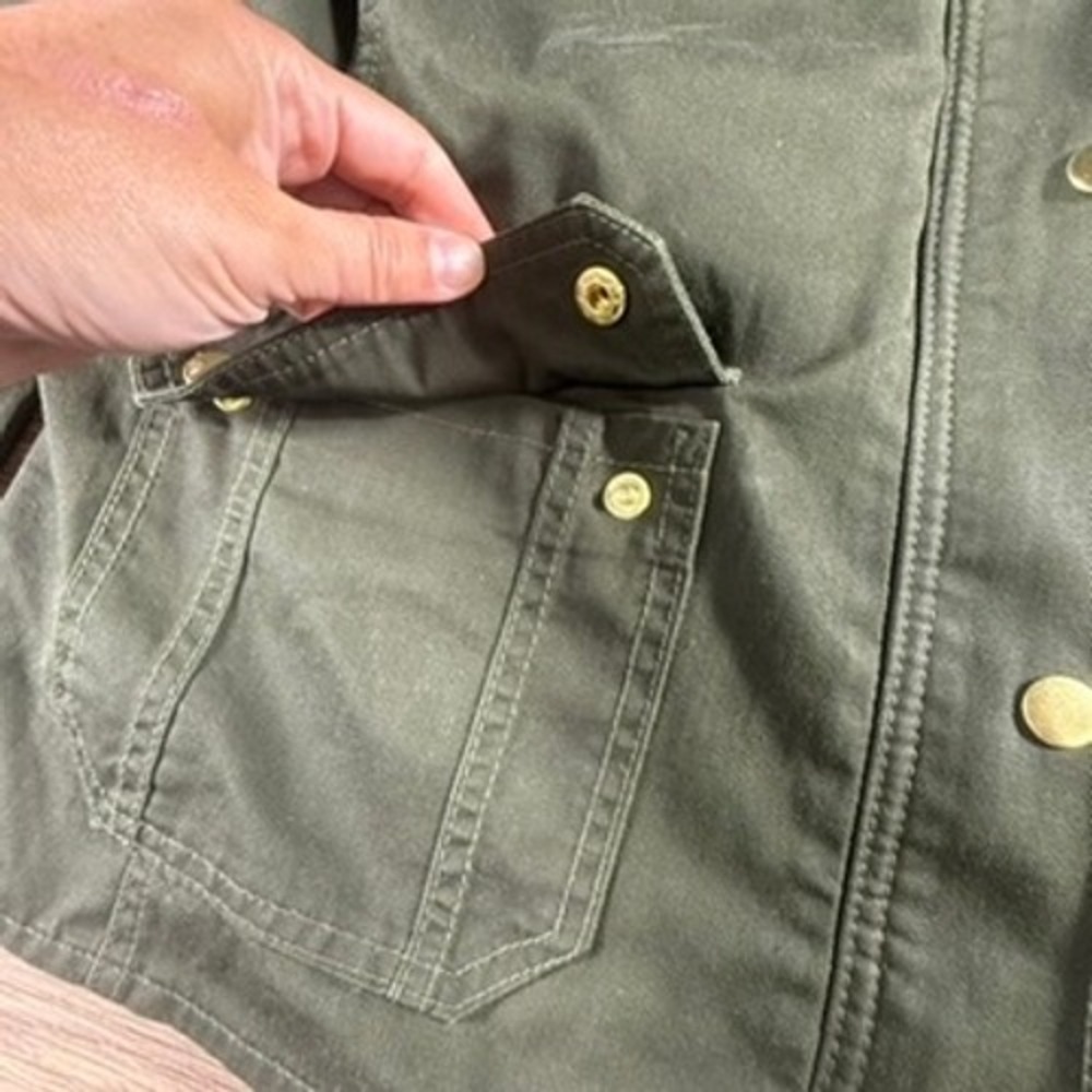 Talbots Women's Field Utility Jacket Olive Green Pockets 14W Fall Chore Canvas - Picture 8 of 16